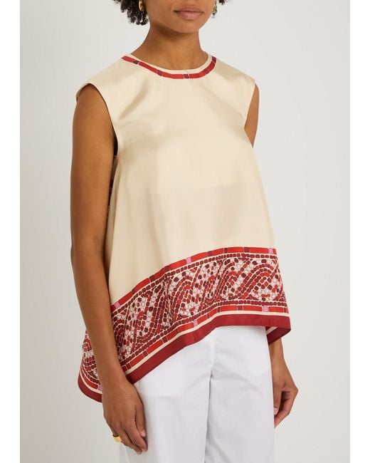 LaDoubleJ Red San Carlo Printed Silk-Twill Top