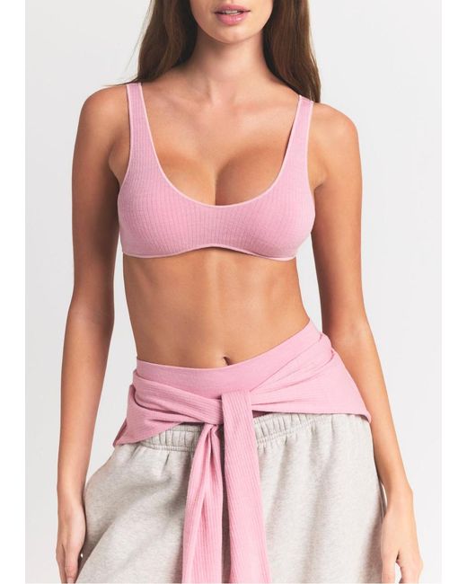 Skims Pink Ribbed Wool-Blend Bralette