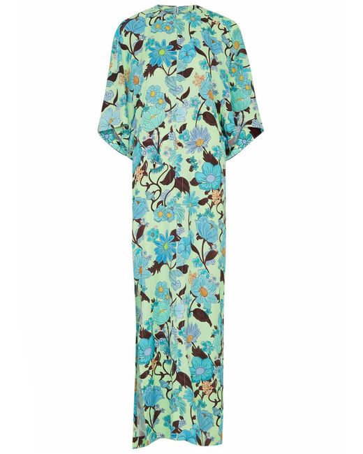 Stella McCartney Floral-print Satin Maxi Dress in Green | Lyst