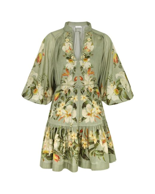 Zimmermann Green Lexi Billow Floral-Print Cotton Mini Dress