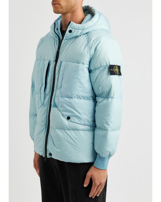 Stone Island Blue Crinkle Reps Hooded Quilted Nylon Jacket for men