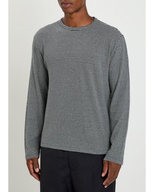 Officine Generale Gray Striped Cotton And Linen-Blend T-Shirt for men