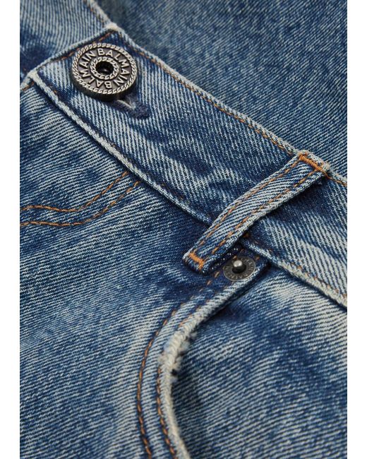 Balmain Blue Logo-embroidered Slim-leg Jeans for men