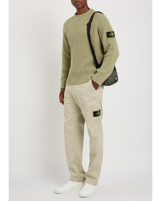 Stone Island Green Ribbed Bouclé Cotton-Blend Jumper for men