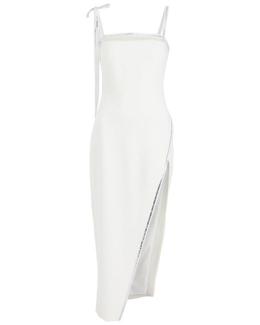 David Koma White Crystal-Embellished Midi Dress