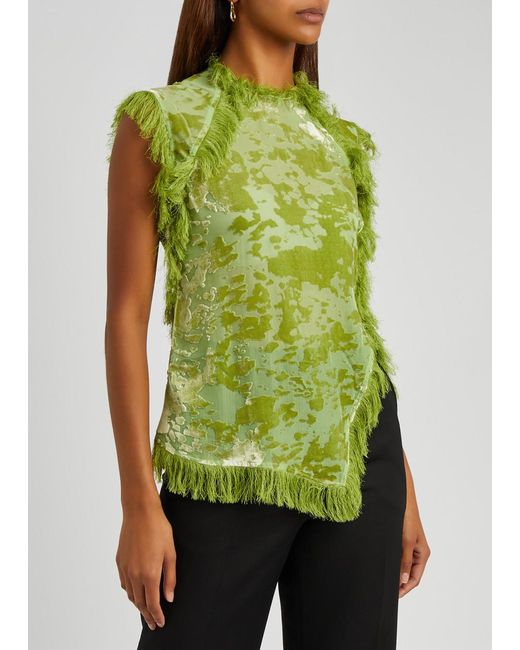 Acne Studios Devoré Fringe-trimmed Mesh Top in Green | Lyst