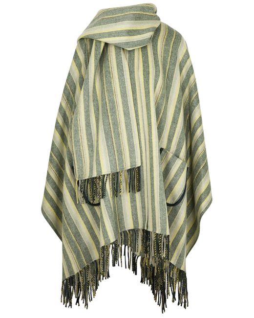 Jonathan Simkhai Sam Green Striped Wool-blend Poncho | Lyst