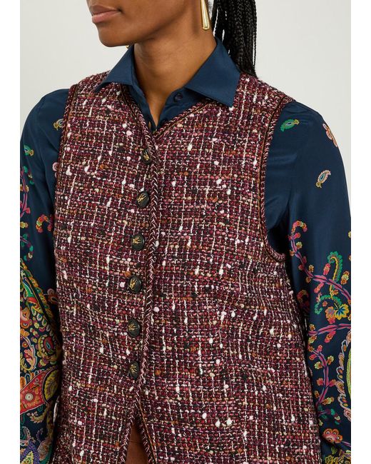 Etro Purple Patterned Bouclé Gilet