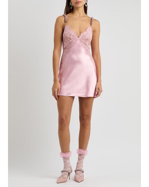 Self-Portrait Pink X Christopher Kane Lace And Satin Mini Dress