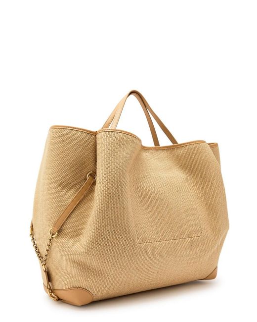 Chloé Natural Clover Medium Logo-Embroidered Raffia Tote
