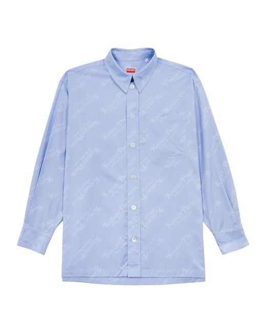 KENZO Blue Verdy Logo-jacquard Cotton Shirt for men