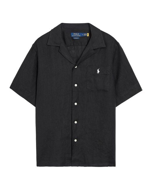 Polo Ralph Lauren Black Logo-Embroidered Linen Shirt for men