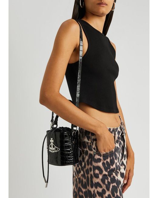 Vivienne Westwood Black Daisy Crocodile-effect Leather Bucket Bag