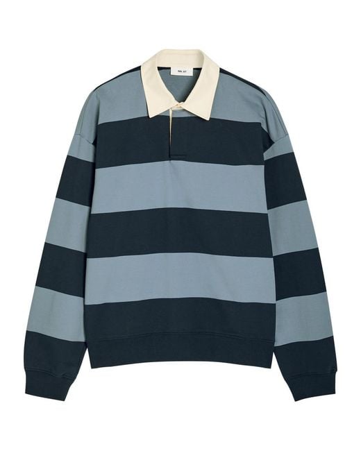 NN07 Blue David Striped Cotton Polo Sweatshirt for men