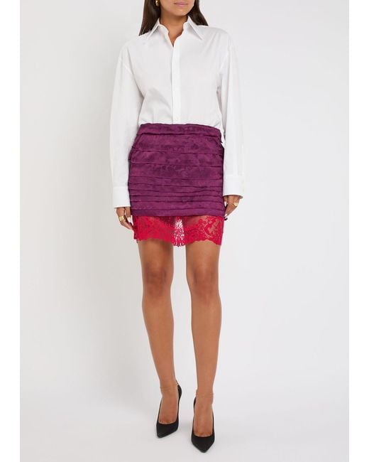 Saint Laurent Purple Tiered Floral-Jacquard Woven Mini Skirt
