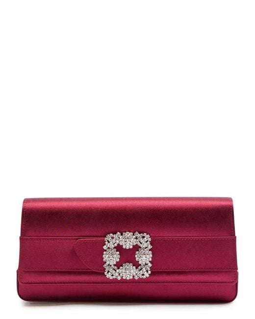 Manolo Blahnik Red Gothisi Embellished Satin Clutch