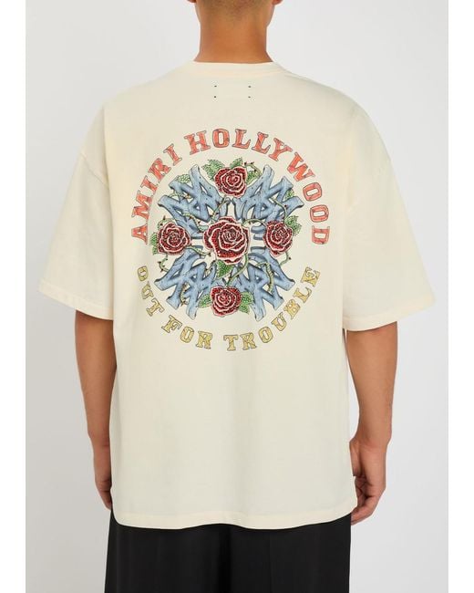 Amiri Natural Out For Trouble Printed Cotton T-Shirt for men