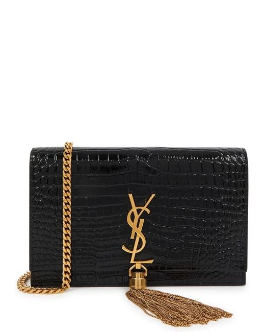 Saint Laurent Black Kate Crocodile-effect Leather Wallet-on-chain