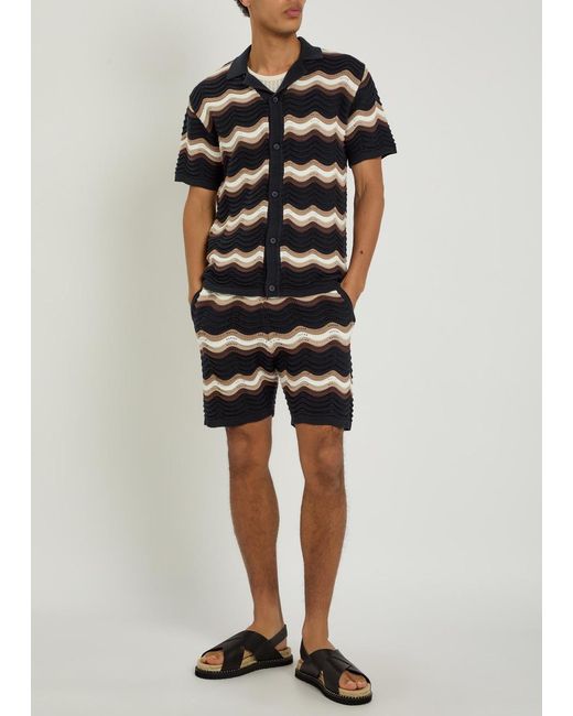 Raith Black Primavera Wavy Crochet Cotton Shorts for men
