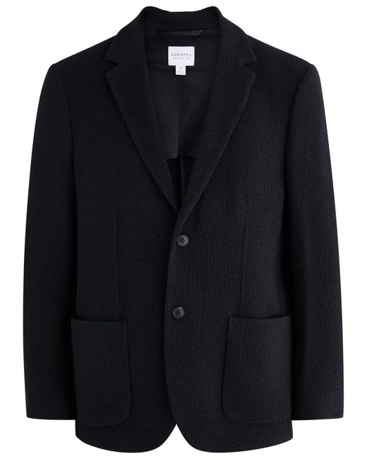 Sunspel Black Waffle-Knit Wool-Blend Blazer for men