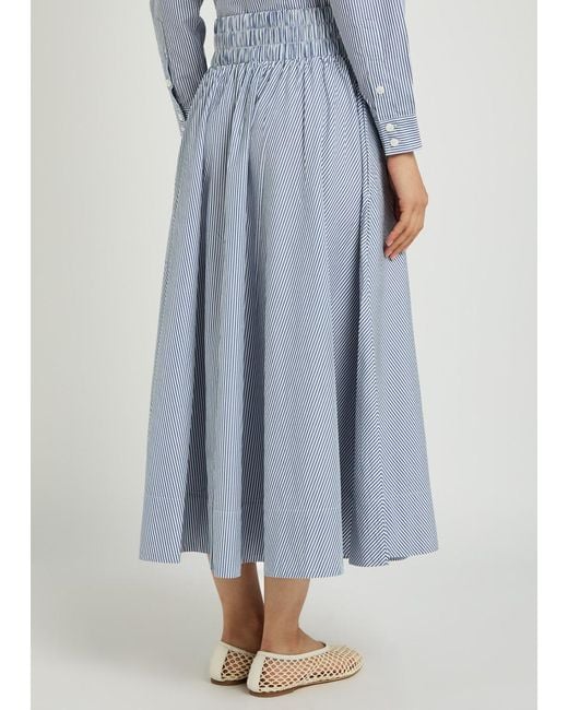 Suzie Kondi Blue Kyria Striped Cotton-Poplin Midi Skirt