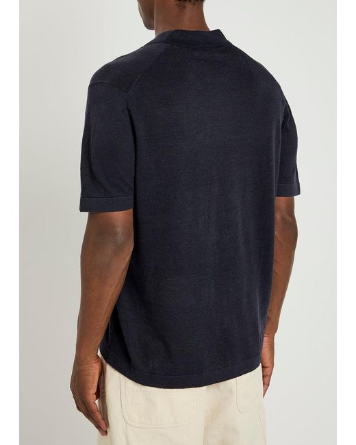 Les Deux Blue Emmanuel Fine-Knit Polo Shirt for men