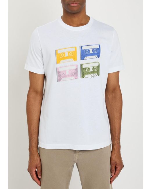 Paul Smith White Tapes Printed Cotton T-Shirt for men