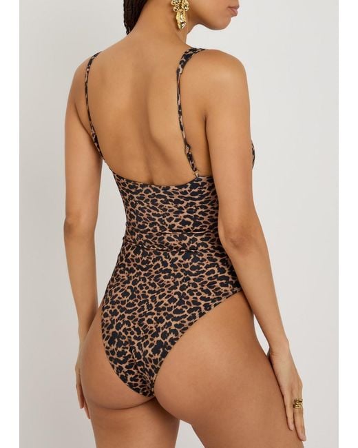Away That Day Brown Cannes-Print Swimsuit