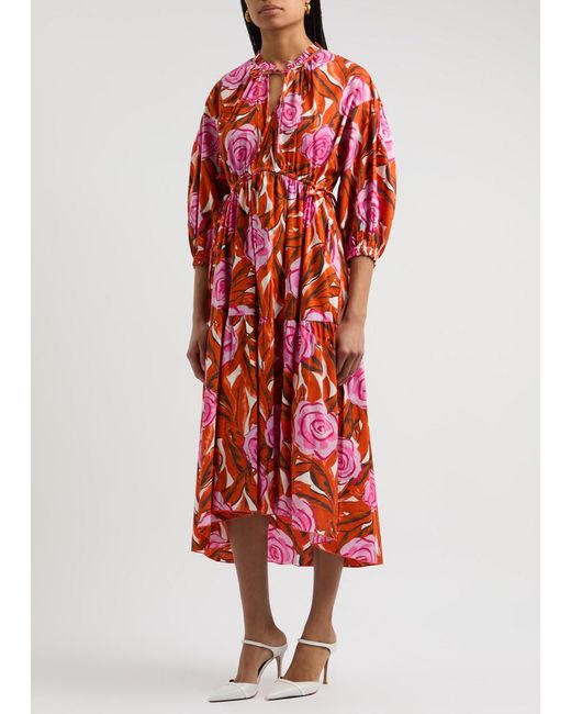 Diane von Furstenberg Red Artie Floral-Print Cotton-Blend Midi Dress