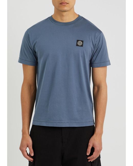Stone Island Blue Logo Cotton T-Shirt for men