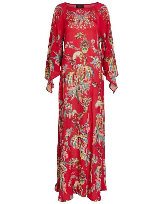 Etro Red Printed Chiffon Maxi Cover-Up Dress