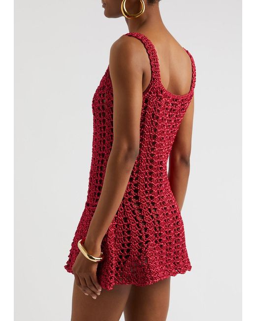 J.W. Anderson Red Open-Knit Crochet Mini Dress