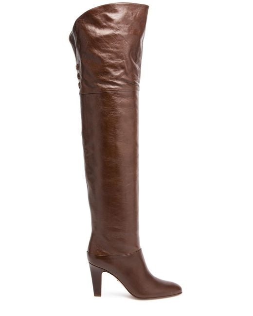 Chloé Brown Eve 90 Glossed-Leather Over-The-Knee Lace-Up Boots