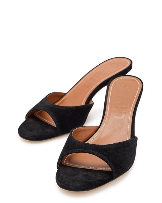 Staud Black Brigitte 60 Brushed Suede Mules