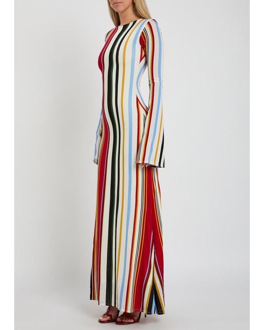 Cala De La Cruz Red Amay Striped Stretch-Jersey Maxi Dress
