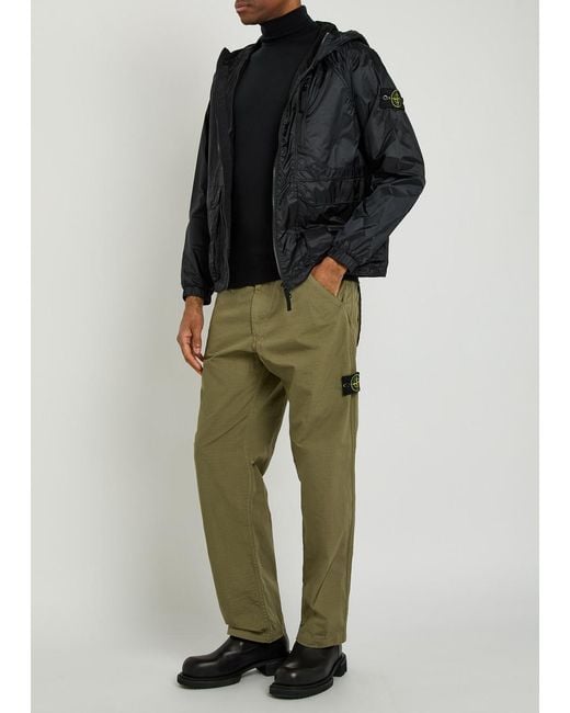Stone Island Green Cotton Ripstop Straight-Leg Cotton Trousers for men