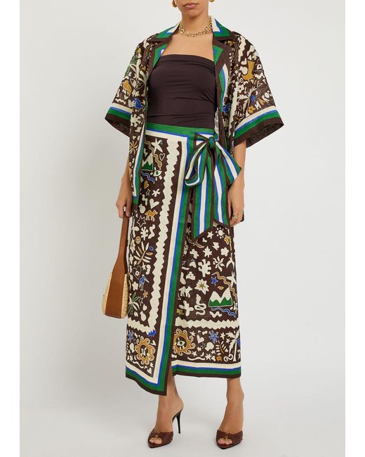 ALÉMAIS White Maroc Printed Linen Midi Wrap Skirt