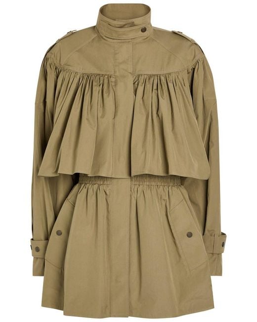 Chloé Green Gathered Cotton-Poplin Coat