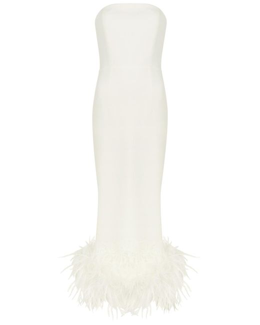 16Arlington Minelli White Feather-trimmed Midi Dress