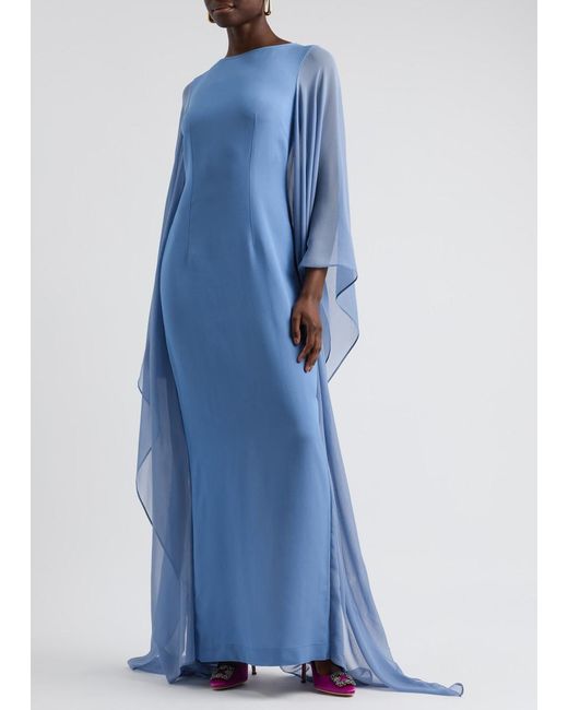 ‎Taller Marmo Blue Adriatica Draped Crepe De Chine Gown