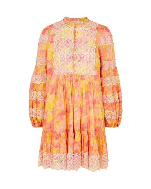 byTiMo Orange Floral-print Cotton Mini Dress