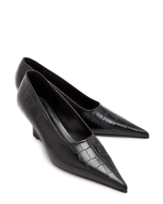 Totême Black 55 Crocodile-Effect Leather Wedge Pumps