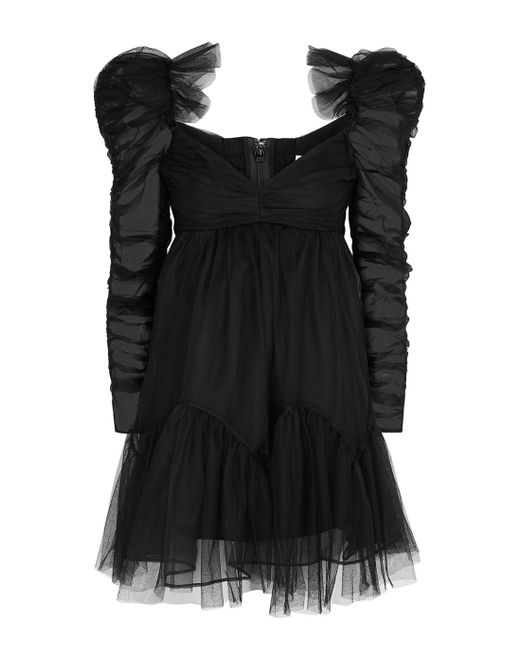 Zimmermann Ruched Tulle Mini Dress in Black | Lyst