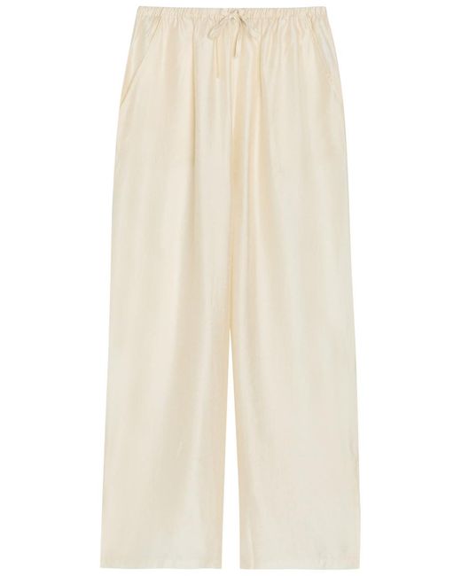 SOLAQUA Natural Giulia Embroidered Wide-Leg Trousers