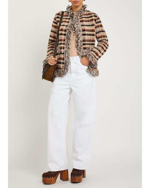 Etro Brown Striped Fringed Woven Jacket