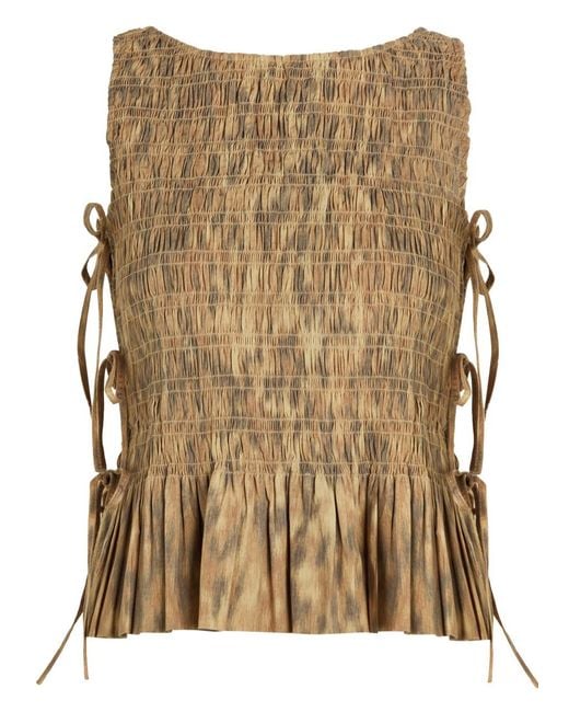 Ganni Natural Leopard-Print Stretch-Cotton Poplin Top