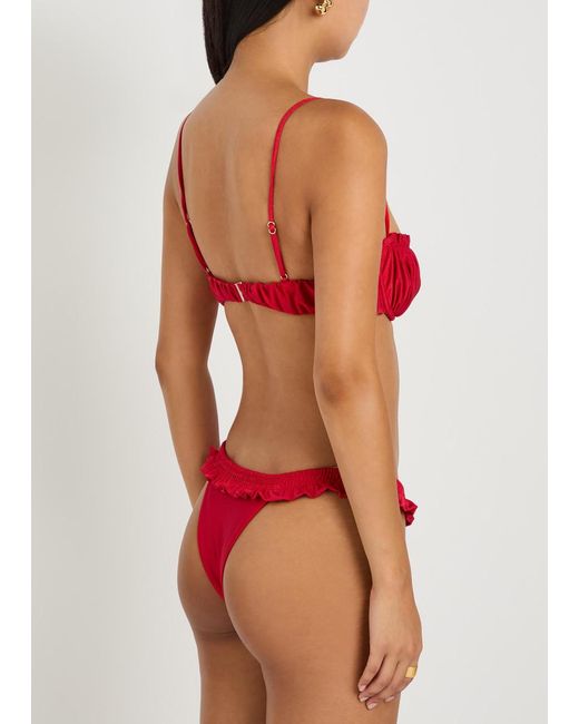 Faithfull The Brand Red Esterel Ruffled Bikini Top