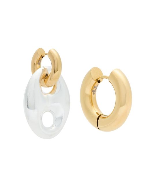 Timeless Pearly Metallic Two-Tone Mismatched 24Kt-Plated Hoop Earrings