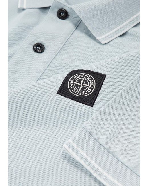 Stone Island Blue Logo Piqué Stretch-Cotton Polo Shirt for men