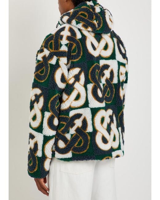 Casablanca Green Logo-Monogrammed Hooded Fleece Jacket for men